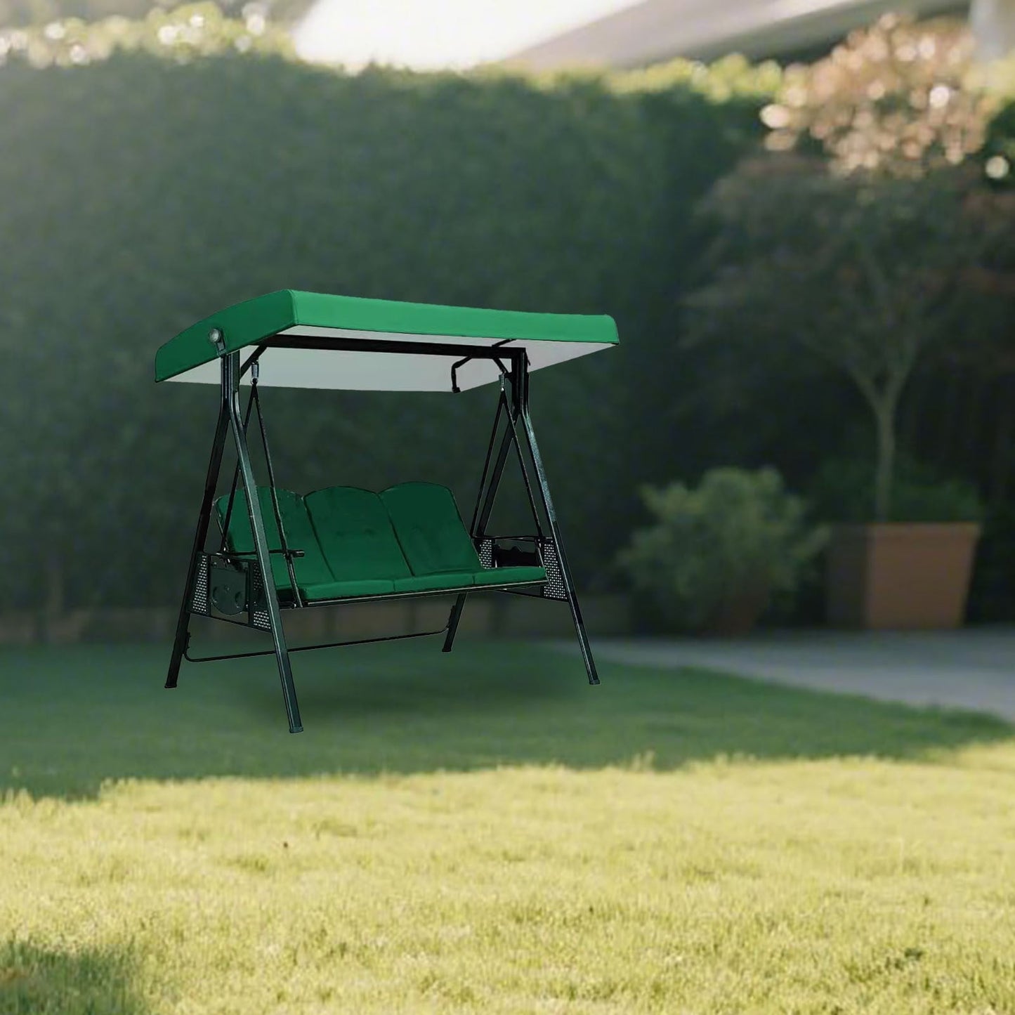 3-Seat Outdoor Patio Porch Swing with Adjustable Tilt Canopy (Excluding iron frame chairs Cushions and Pillow）Black