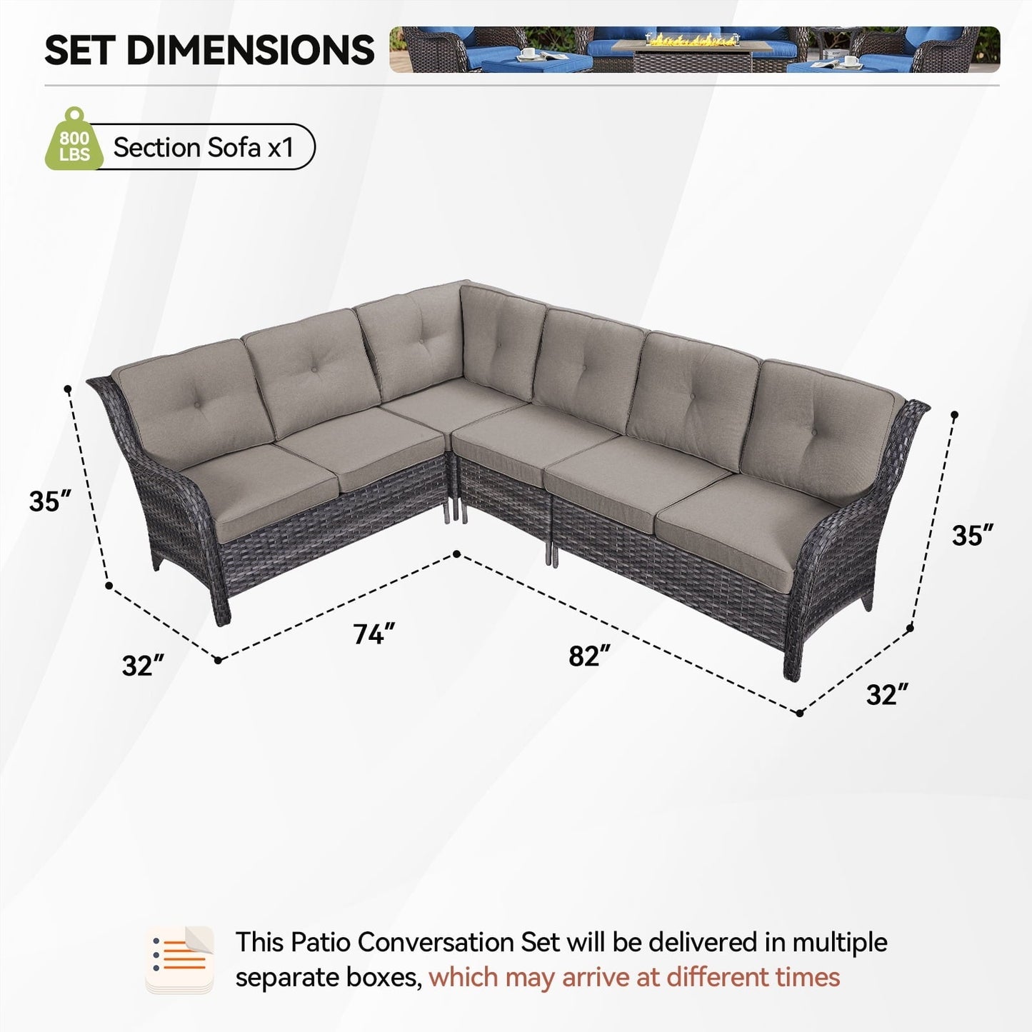 Gymojoy 2-Piece Outdoor Patio Furniture Set, L-Shaped Sectional Sofa, All-Weather PE Wicker Rattan Conversation Set,Brown/Gray