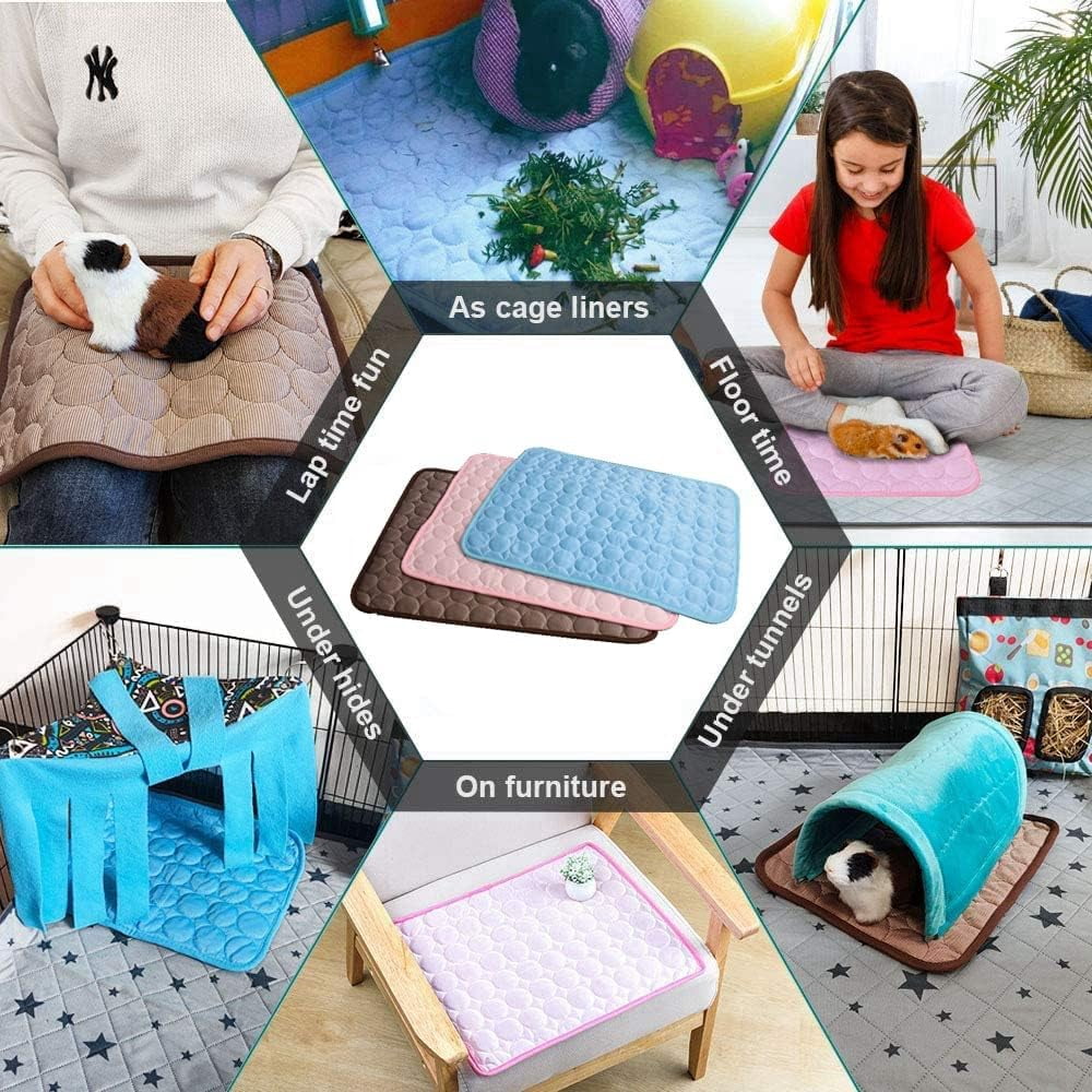 3 PCS Summer Cooling Mat for Rabbit, Washable Guinea Pig Bed, Breathable Ice Silk Self-Cooling Blanket Bed Mat for Rabbits Guinea Pigs Chinchillas Ferret Small Animal