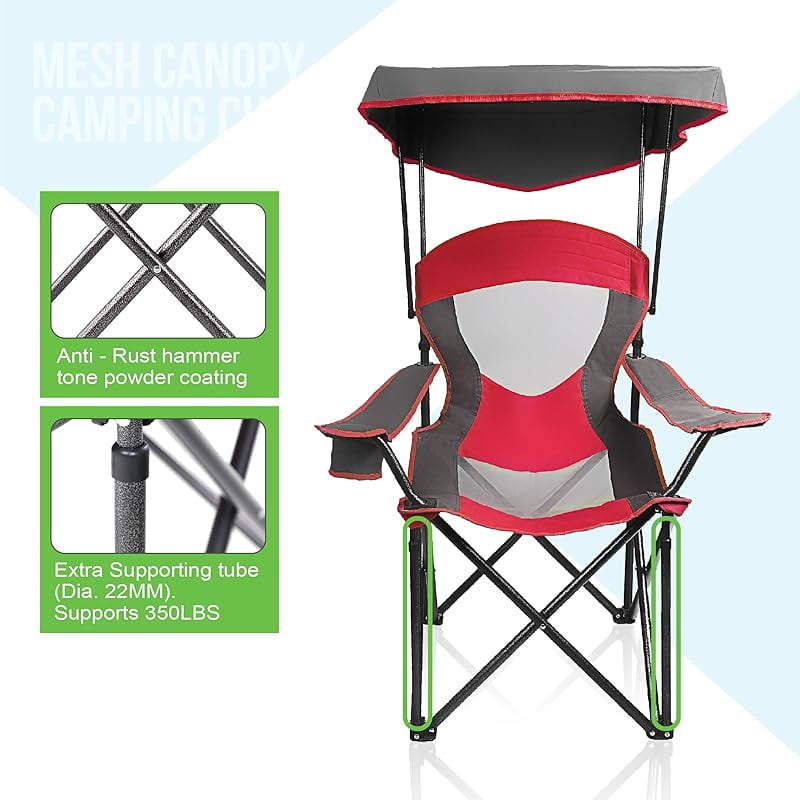 Heavy Duty Canopy Lounge Chair Sunshade Hiking Travel Chair with Cup Holder