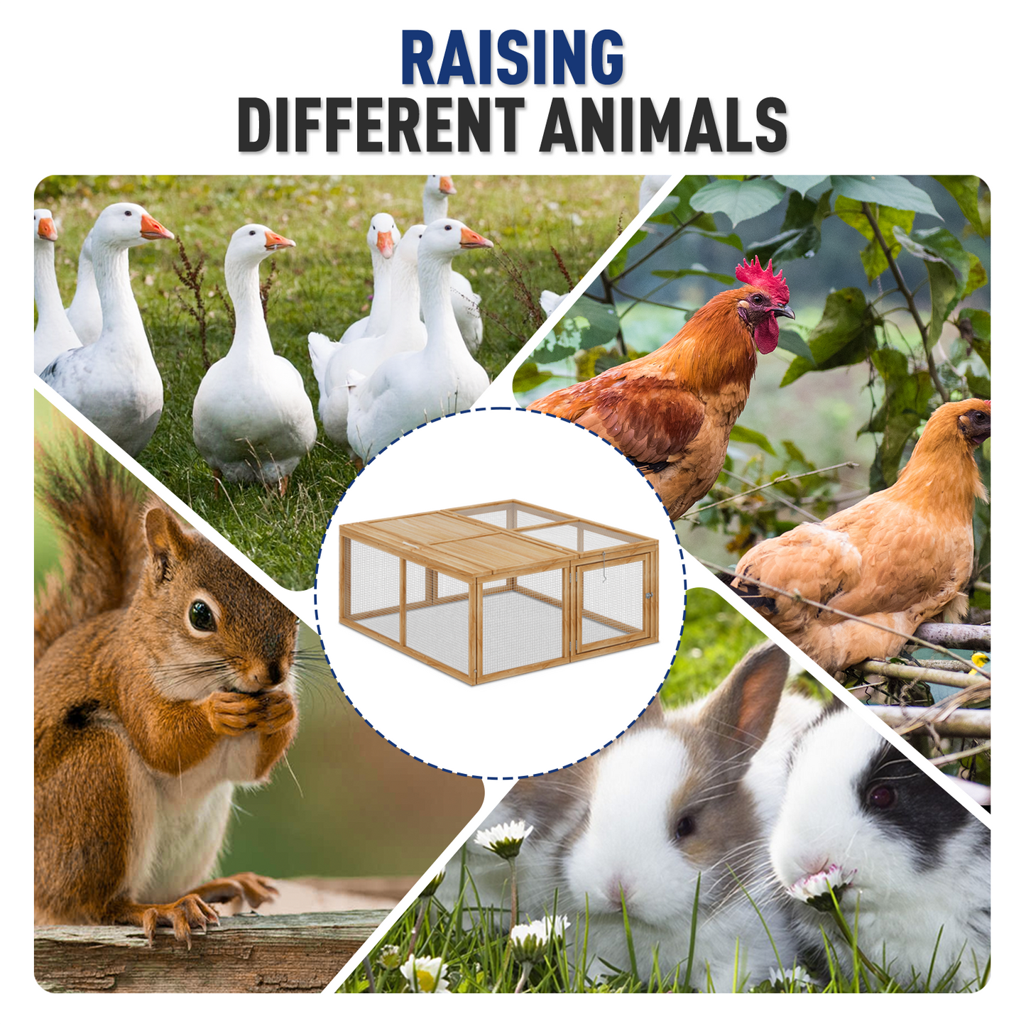 BEZT Foldable Chicken Coop Rabbit Hutch Indoor/Outdoor, Chicken Coop Rabbit Hutch Pet Cage Wood Small Animal Poultry Cage,45.5 x 42.5 x 20 Inch, No Assembly Required(Natural)