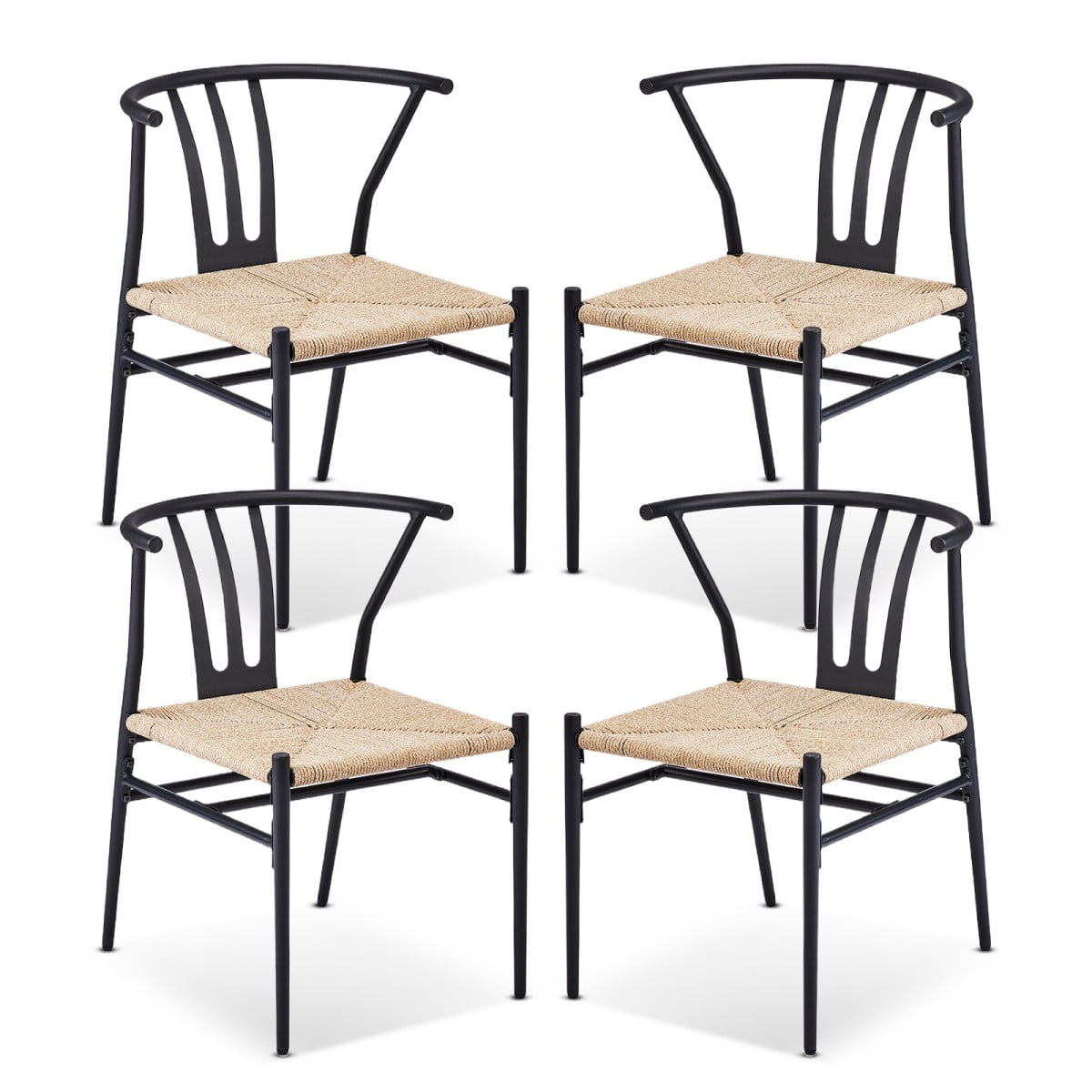 IVV Outdoor Dining Chairs Set of 4, Metal Frame Patio Chairs All-Weather Wicker Patio Dining Seat for Balcony, Yard, Front Porch and Deck (Black)