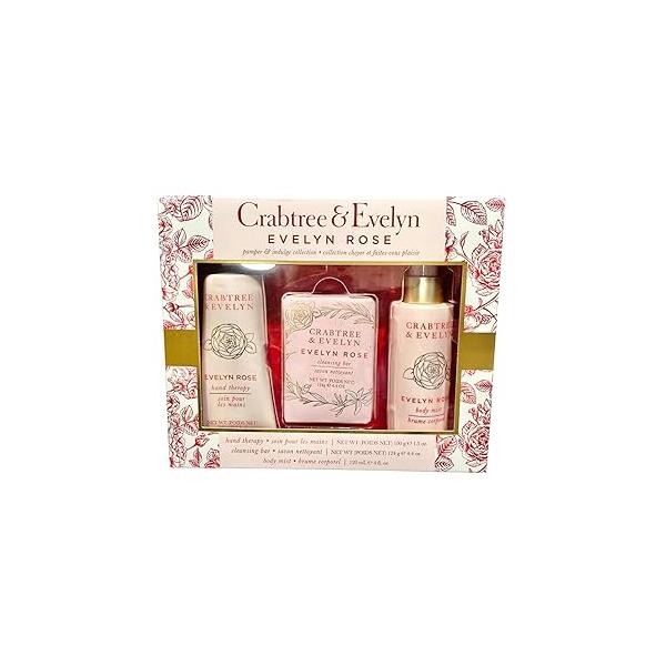 Crabtree & Evelyn EVELYN ROSE Hand Therapy, Bar Soap, Body Mist Gift Set - Full Size