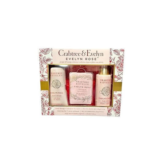 Crabtree & Evelyn EVELYN ROSE Hand Therapy, Bar Soap, Body Mist Gift Set - Full Size