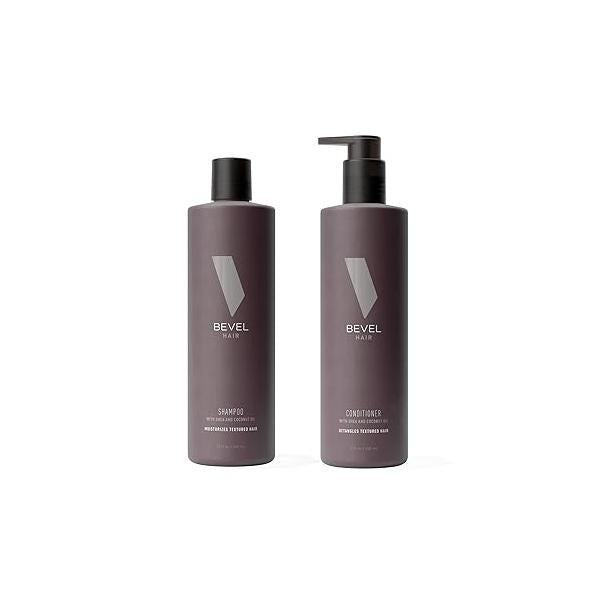 Bevel Shampoo and Conditioner Set for Men - Hair Wash Bundle Pack with Shea Butter Coconut Oil Moisturizes Detangles Textured 12 oz