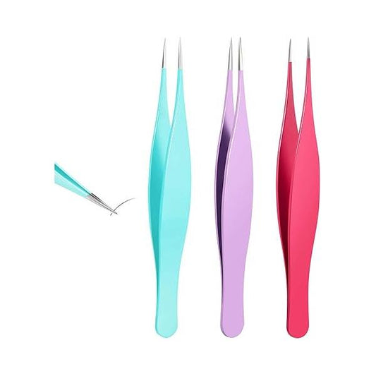 3 Pcs Tweezers for Ingrown Hair Remover Sharp Blackhead Stainless Steel Precision Eyebrow and Shards(Rose Red, Purple, Blue)