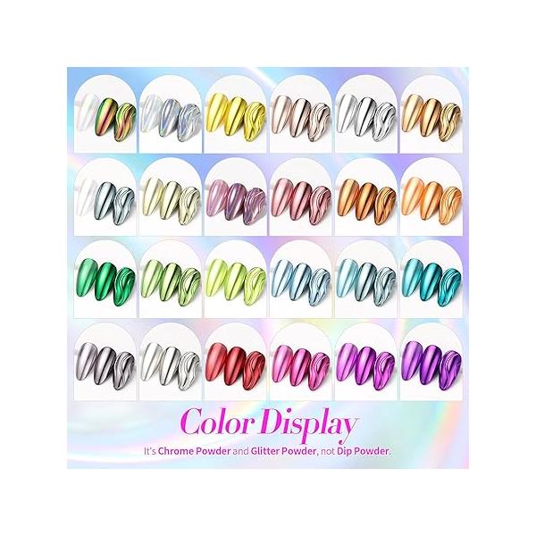 BORN PRETTY Chrome Nail Powder,White Pearl Metallic Mirror Holographic Powder for Nails,Pearl Glitter Pigment Dust Kit Art Decoration Sets