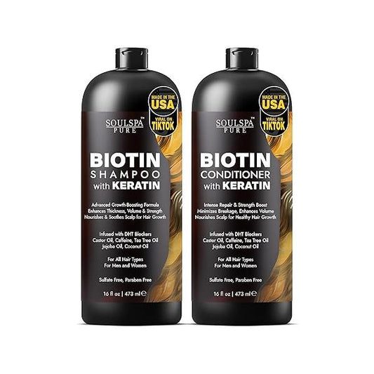 Biotin Shampoo and Conditioner Set with Keratin - Sulfate-Free Advanced Anti-Thinning, Hair Growth Combo Repair Formula DHT Blockers, for Men & Women 16 fl oz each