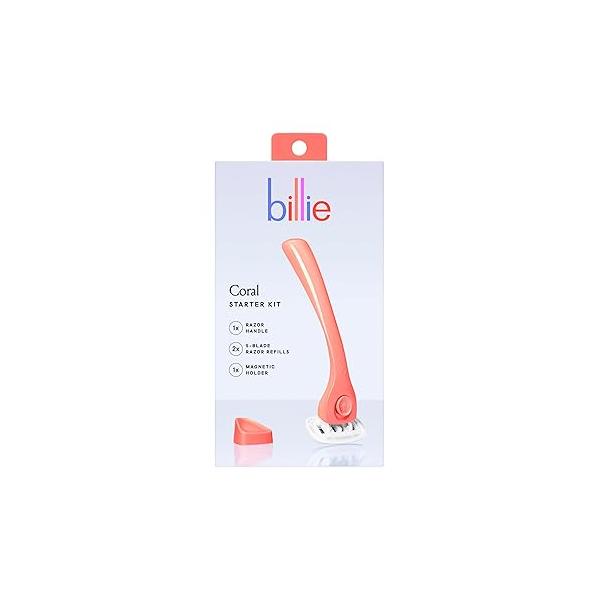 Billie Women’s Razor Kit, 1 Handle + 2 Blade Refills Magnetic Holder, Coral