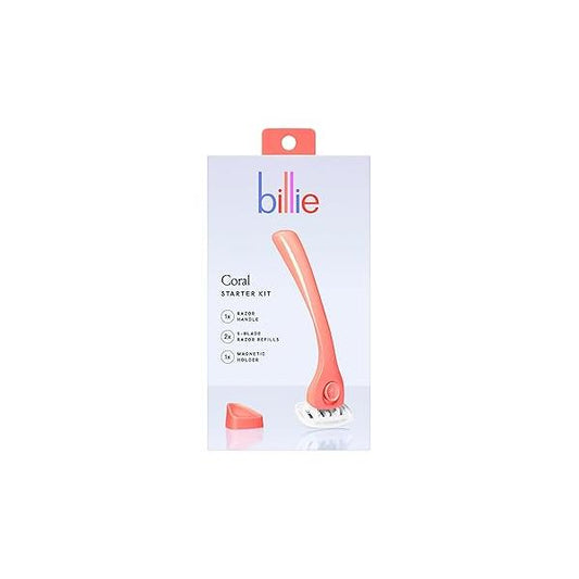 Billie Women’s Razor Kit, 1 Handle + 2 Blade Refills Magnetic Holder, Coral