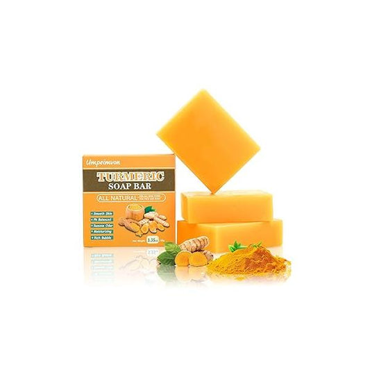 3 Pack Turmeric Soap Bar for Face & Body Cleanser, Organic Soap, Smooth Skin and Moisturizing, All Natural Tumeric Handmade Ginger 3.53oz ×