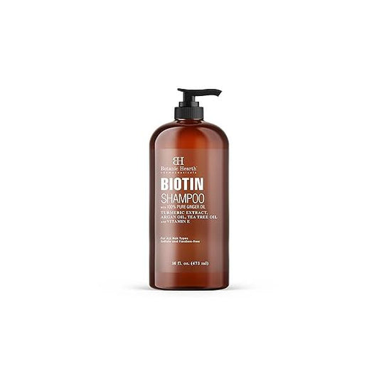 Botanic Hearth Biotin Shampoo with 100% Pure Ginger Oil - Sulfate & Paraben-Free Enriched Turmeric Extract, Argan Vitamin E For All Hair Types 16 fl. oz