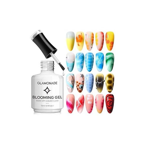 Blooming Gel Nail Polish: 15ml Clear Led Uv for Spreading Effect - Marble Floral Watercolor Summer Nails Art Design Soak Off Gift Artists & Beginners