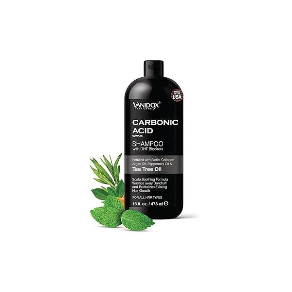 Carbonic Acid Shampoo for Men and Women with DHT Blockers - Made in USA Stimulates Hair Growth, Scalp Exfoliator, Sulfate Free Biotin Tea Tree Oil (16 Fl Oz)