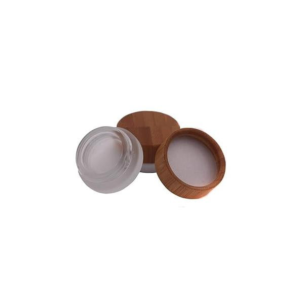 2Pcs 5ml/5g/0.17oz Mini Empty Refillable Frosted Clear Glass Cosmetic Storage Container Bottle Vial Jars with Bamboo Lid For Face Cream Eye Lip Balm Ointments Salves Nail Powder