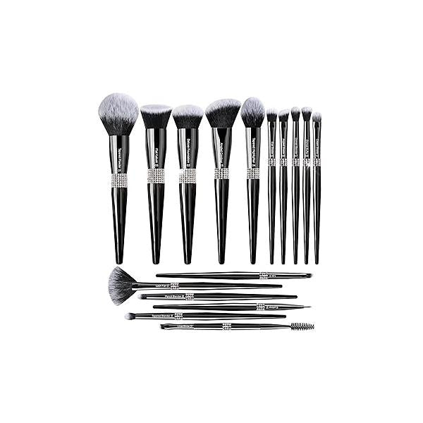 Bueart Design 16pcs Ultra Soft labeled Makeup Brushes Set kits Dense Hair -Make up brush set with foundation blush contour concealer powder Blush Blending (Violet)