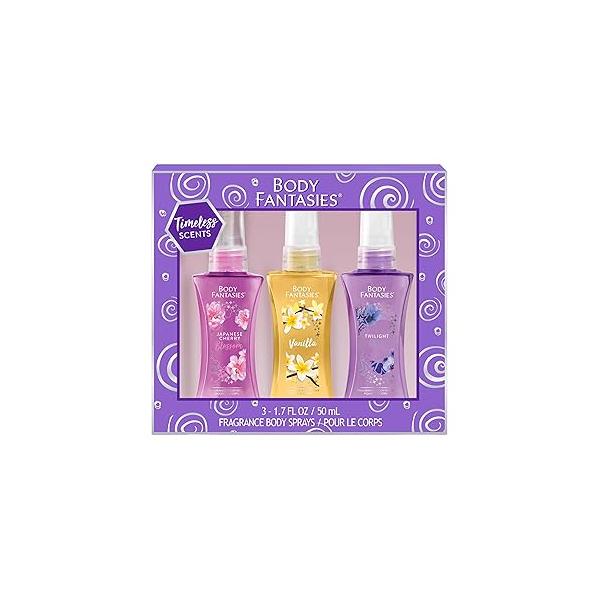 Body Fantasies Spray Holiday Gift Set for Her - 3 Piece Timeless Scents Sampler, Perfect Stocking Stuffers