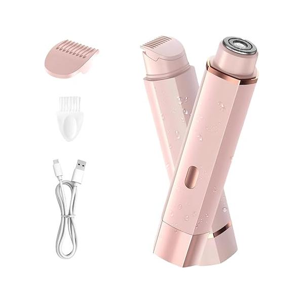 Bikini Trimmer for Women, 2 in 1 Electric Razors IPX7 Waterproof, USB Rechargeable Wet and Dry Shaver, Suitable Hair Removal All Over The Body