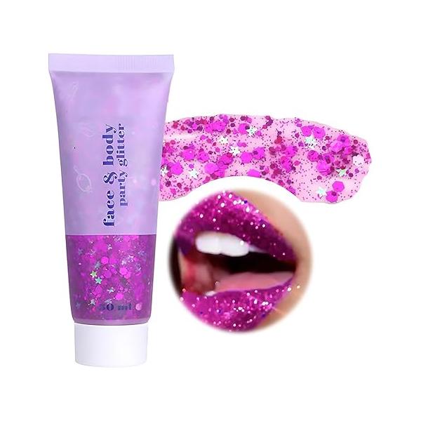 Body Glitter Gel, Face Glitters Gel Sequins Shimmer Liquid Eyeshadow, Chunky for Hair Nails, Holographic Cosmetic Laser Powder Festival Makeup 50ml (Golden Yellow)