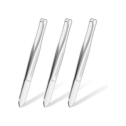 3 Pieces Stainless Steel Round Tip Tweezers Eyebrow Hair Removal Makeup Cosmetic Tool Blunt