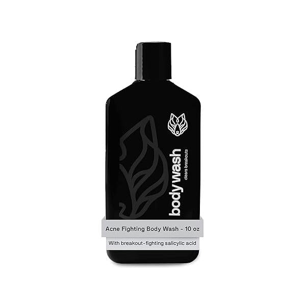 Black Wolf Charcoal Powder Body Wash Men - 10 Fl Oz Paraben-Free Mens Salicylic Acid Reduce Acne Breakouts and Cleanse Your Skin Full Coverage & Deep Clean Men's Bodywash