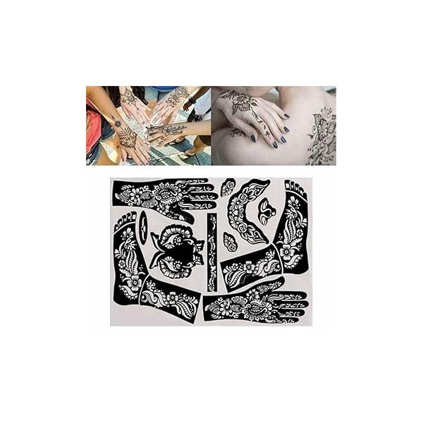 Black Henna Tattoo Kit Stencils,Temporary Reusable Unisex Sets, Self-Adhesive Indian Arabian Temporary Templates for Body Paint, Tattoos