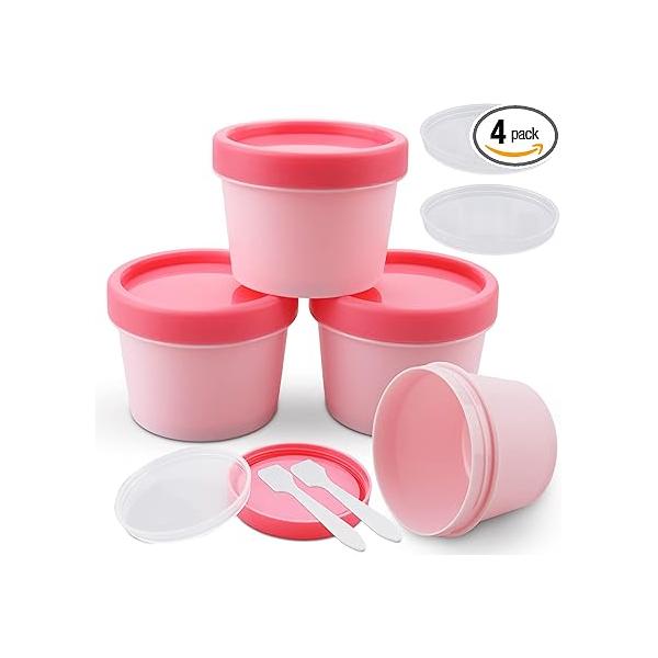Cosywell Plastic Cream Jars 3.4oz/100ml Empty Cosmetic Pot 4 Pieces Refillable Travel Containers for Toiletries TSA Approved Leak-proof Size Accessories with Lids（Pink）