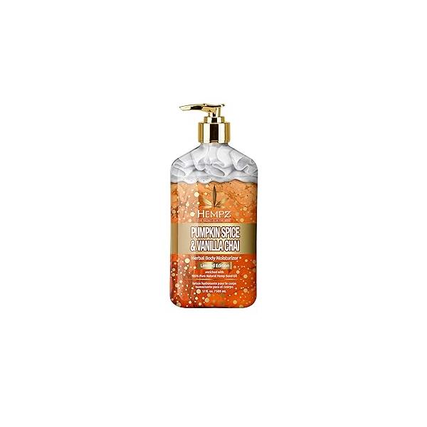 Hempz Limited Edition Pumpkin Spice & Vanilla Chai Herbal Body Lotion, for men or women, vegan and gluten free, 17 oz