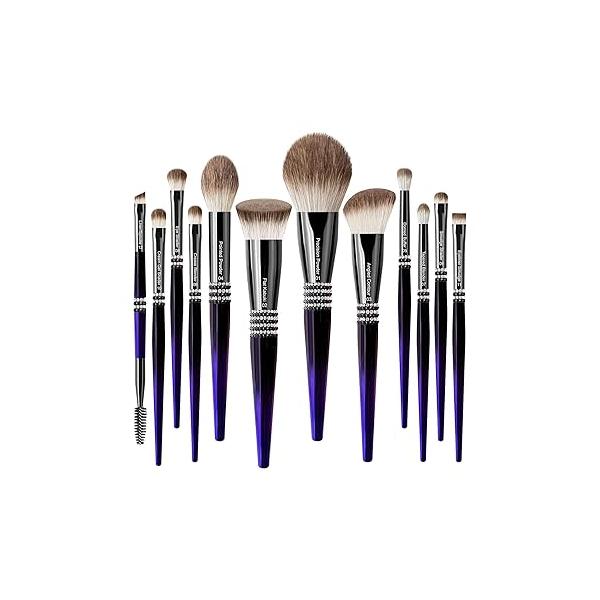 Bueart Design 16pcs Ultra Soft labeled Makeup Brushes Set kits Dense Hair -Make up brush set with foundation blush contour concealer powder Blush Blending (Violet)