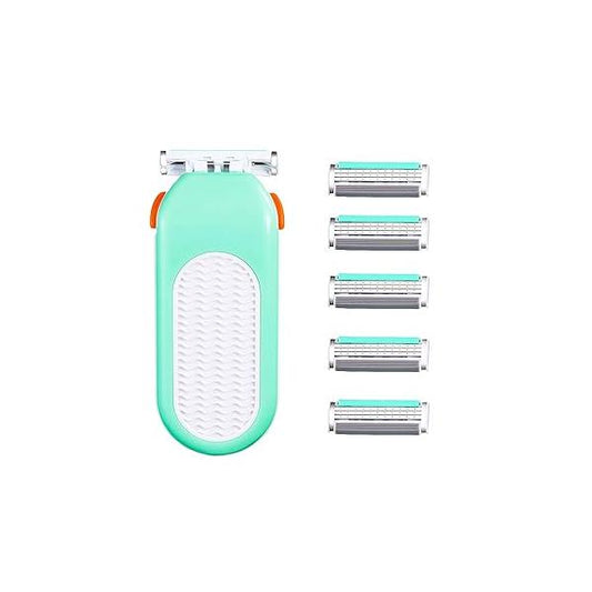 Domon dolly Razors for Women 6 Refills 3 Blades Shaver Face Legs Bikini area, Comfort Glid, Green
