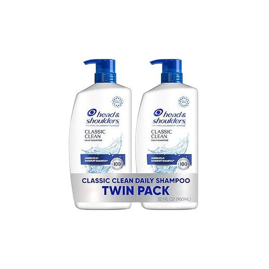 Head & Shoulders Classic Clean Dandruff Shampoo Twin Pack, Anti-Dandruff Daily Use, Paraben-Free, Color-Safe, 32.1 Fl Oz Each (Set of 2)