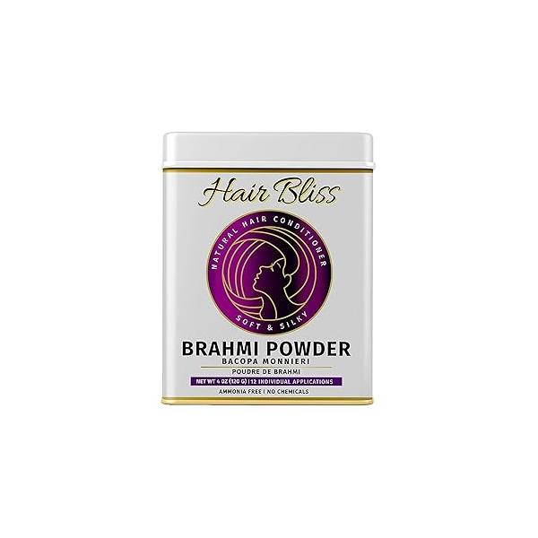 Hair Bliss Natural Brahmi Powder/Bacopa Monnieri Mask for & Skin - Anti Frizz, Shiny Hair, Smooth | 12 Herbal Conditioner Sachet (10g each) Reusable Brush Tray Pride of India