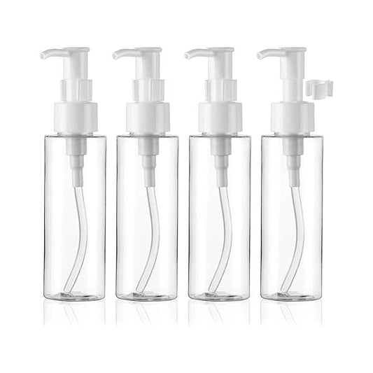 Cosywell Empty Plastic Pump Bottles Dispenser TSA Approved 3.4oz 4 Pack Portable Refillable Container Clear Lotion Bottle for Facial Cleansing Oil Shampoo Shower Gel