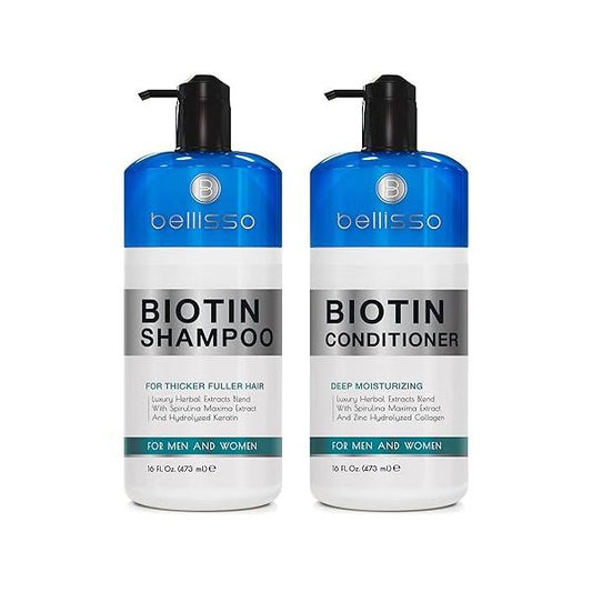 Biotin Shampoo and Conditioner Set - Sulfate Paraben Free Treatment for Men Women Hair Thickening Volumizing Products to Help Boost Thinning with Added Keratin