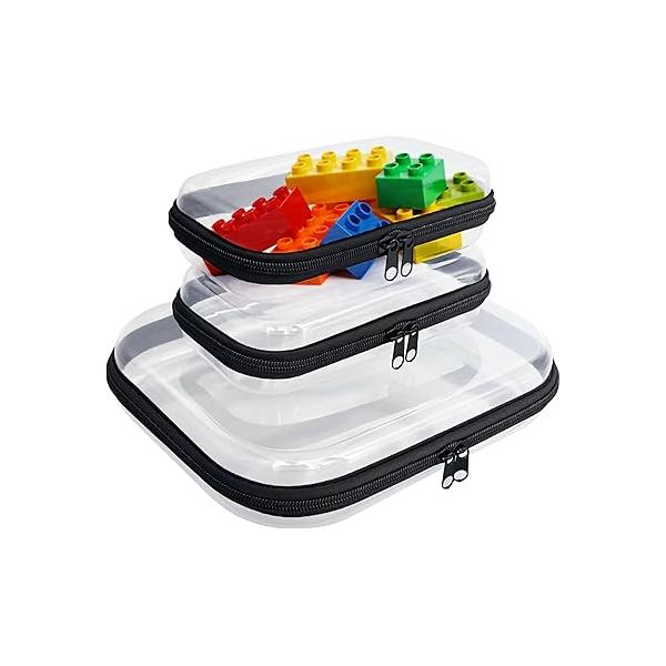 3 PCS Clear Zippered Hard Pouch Plastic Shell Zipper Case Transparent Travel Makeup Bag Toiletry for Toy Storage