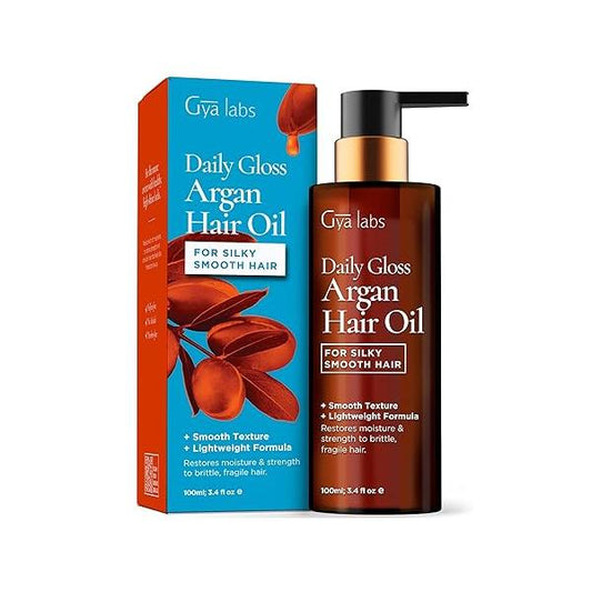 Gya Labs Daily Gloss Argan Hair Oil for Frizzy & Damaged - Sandalwood Aroma Premium Color Protectant, Strengthens Adds Sheen (3.4 fl oz)