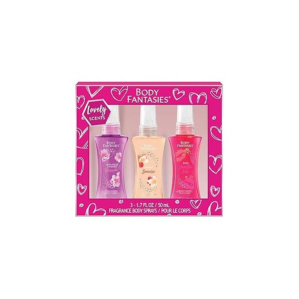 Body Fantasies Spray Holiday Gift Set for Her - 3 Piece Lovely Scents Sampler, Perfect Stocking Stuffers