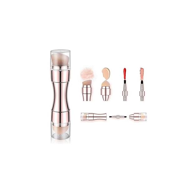 Bling Toman 4 in 1 Makeup Brush, Eyeshadow Eye Lip Face Concealing Blush Foundation Brush All One Retractable Travel Size Set (rose gold brush)
