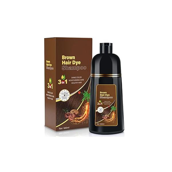 Black Hair Dye 3 in 1 Shampoo for Gray Hair, Herbal Ingredients Women&Men, Minutes/Semi-Permanent/(17.6 FL OZ)