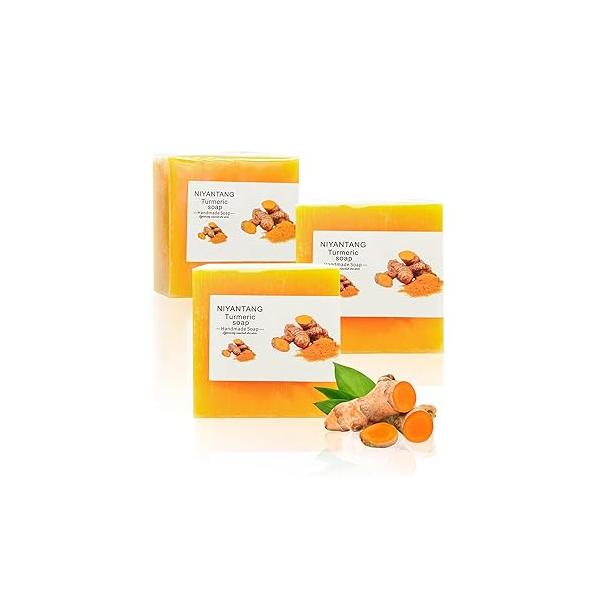 3 PCS Turmeric Soap Bar, Natural Bar for Face & Body, Handmade Tumeric with Coconut Oil, Cleanse Skin, Moisturizing Soothing Gentle Cleanser All Skin Types