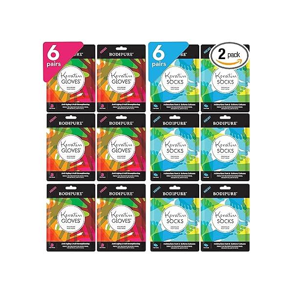 Bodipure Premium Hand and Foot Mask | Moisturizing Kertain Gloves & Socks Hydrating Dull Dry Hands, Cracked Heels, Callus Softening Nail Strengthening Chemical-Free Feet Treatment (6+6 Pack)