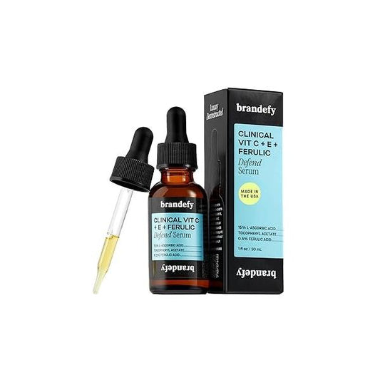Brandefy Vitamin C Face Serum 15% L. Ascorbic Acid, Ferulic Acid .5% + E for Self Care and Beauty, Dark Spot Corrector Anti Aging 1oz, Made In The USA