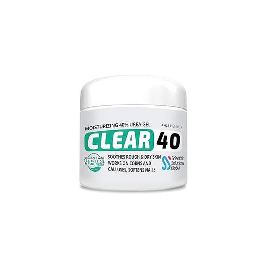 CLEAR 40 Urea Cream Percent for Feet Maximum Strength (4oz) | Softens Cracked Heels & Dry Skin - Tea Tree Coconut Oil Callus Corn Treatment Made in USA