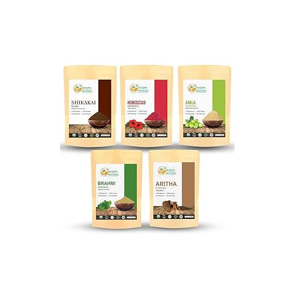 Herbal Hair Mask Combo Brahmi, Reetha (Aritha), Shikakai, Hibiscus, Amla Powder 5.3 oz Each Total 1.65lbs For Growth, Scalp Health