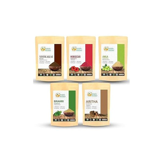 Herbal Hair Mask Combo Brahmi, Reetha (Aritha), Shikakai, Hibiscus, Amla Powder 5.3 oz Each Total 1.65lbs For Growth, Scalp Health