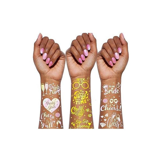 Bride Glitter Tattoos, Cheers Bachelorette Temporary Metallic Face Stickers, Party Decorations, Bridesmaid Favor, Gifts for Girls Women (GOLD)