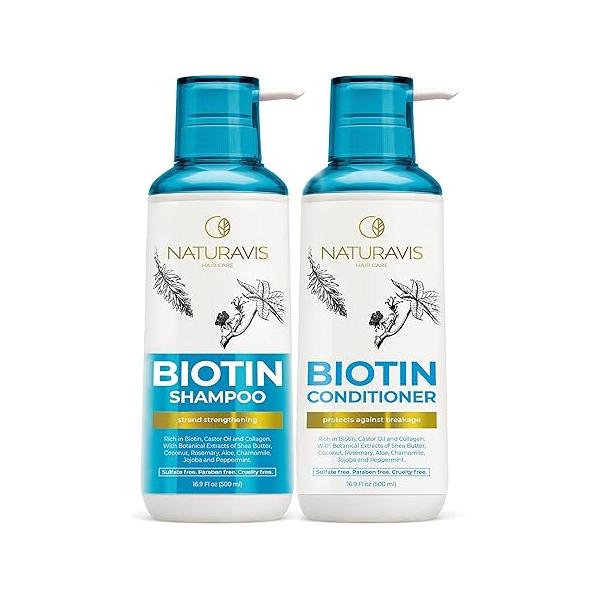 Biotin Shampoo and Conditioner Set with Castor Oil - Sulfate Free Formula to Boost Volume for Thinning Hair Thickening Ingredients Men Women Volumizing Salon Grade Treatment Rosemary