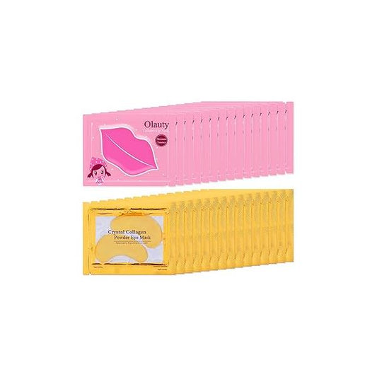 30 Pairs Lip Masks & Eye Mask,24K Gold Gel Crystal Collagen Patches for Puffy Eyes,Effectively Nourishes,Moisturizing& Reducing Fine Lines Dark Circleeye Bags, Wrinkles and