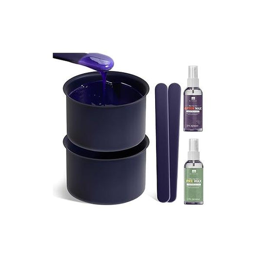 BLITZWAX 2pcs Silicone Wax Pot Liners for Hair Removal, Purple Warmer Bowls Kit with Sticks Women and Men Body Waxing, Reusable Easy to Clean Accessories, Compatible 16 oz Waxing