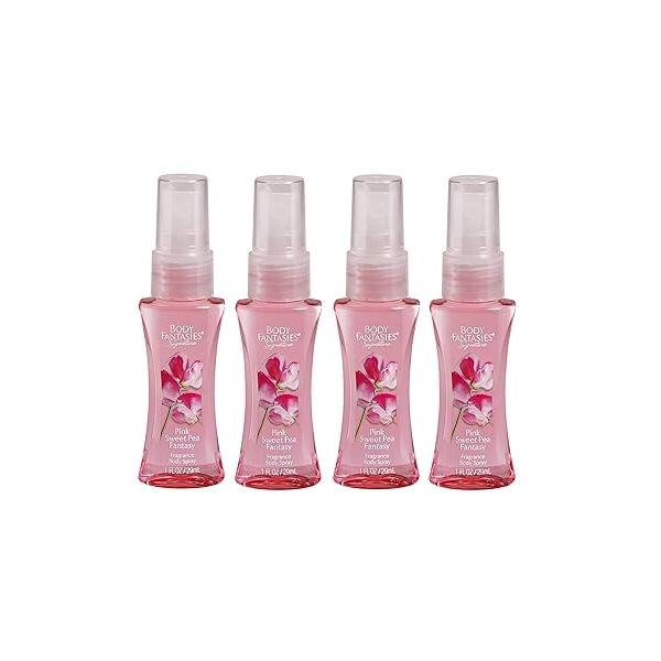 Body Fantasies Pink Sweet Pea Fantasy Fragrance Mist 1 oz Each Travel size (Pack of 4)